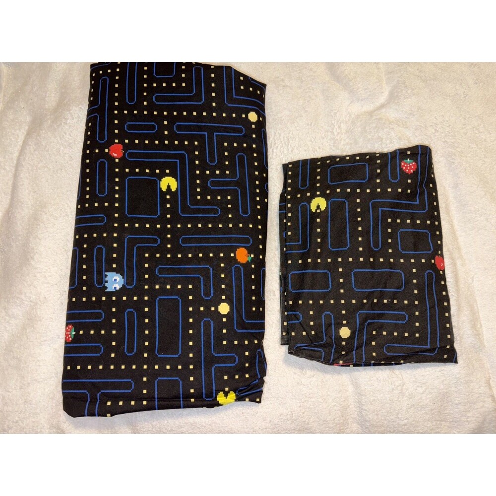 Pottery Barn Teen Pac-Man Full Flat Sheet pillowcase Organic Cotton Glow In Dark